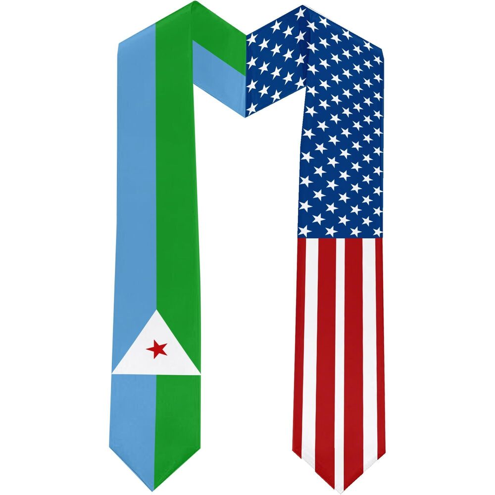 9580 2025 Djibouti Flag and USA Flag Graduation Stole Graduation Sash Class